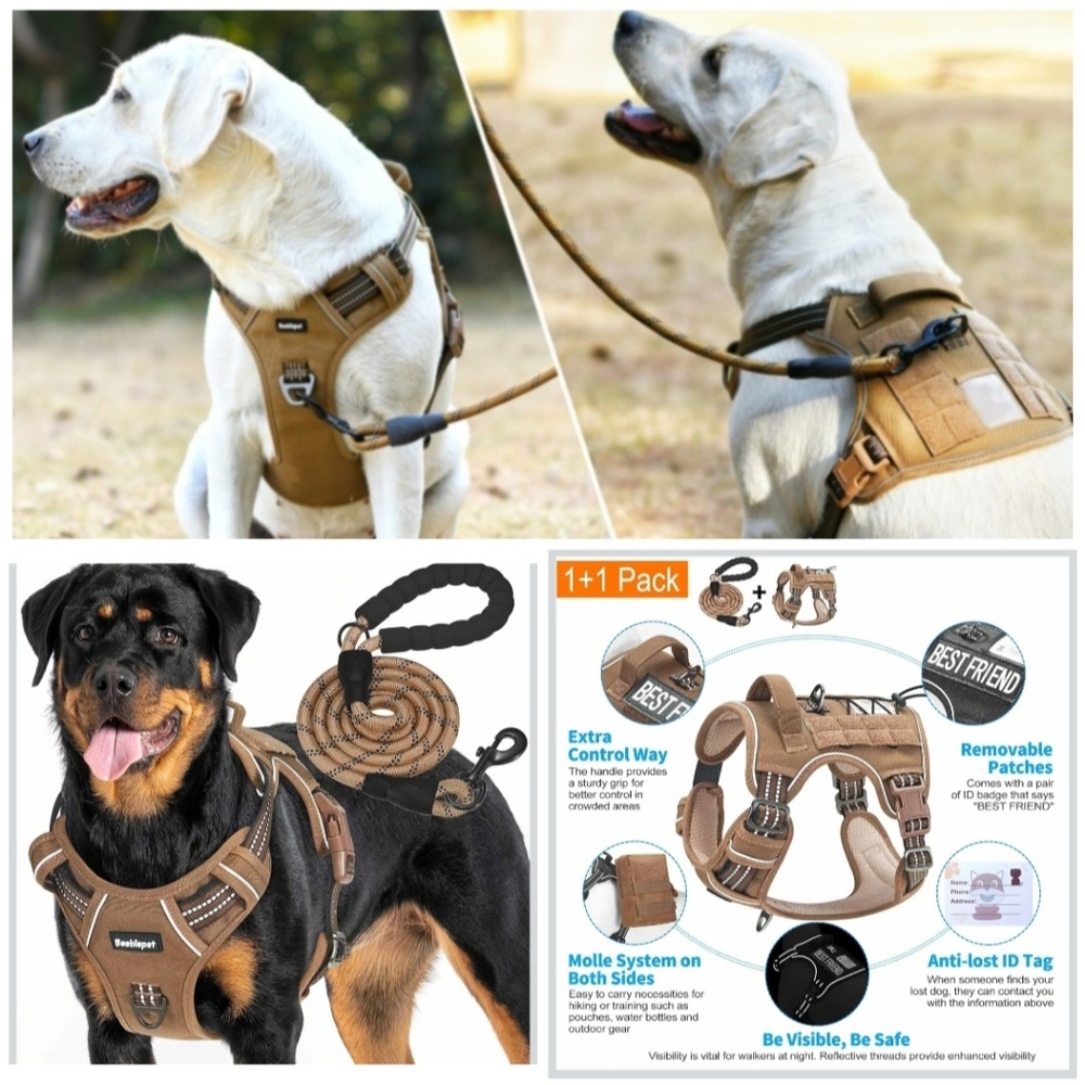 NIB Beebiepet Heavy Duty Tactical Dog Harness Best Friend ID Tag